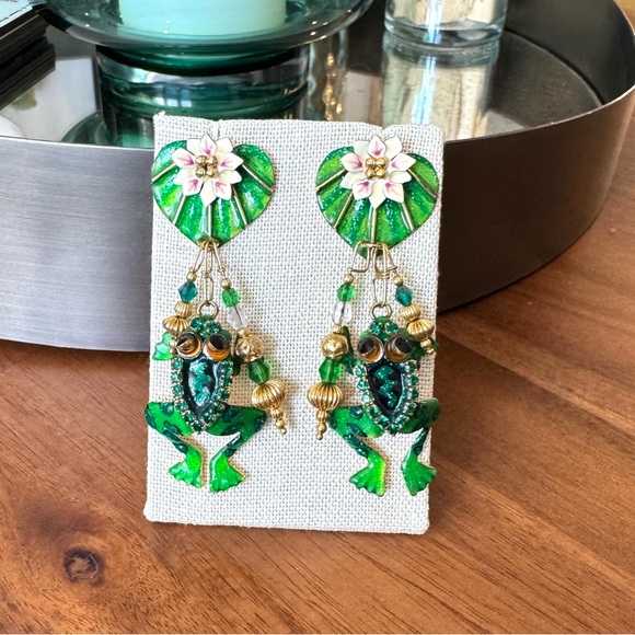 Lunch at the Ritz Green Frog Statement Earrings - Picture 6 of 8